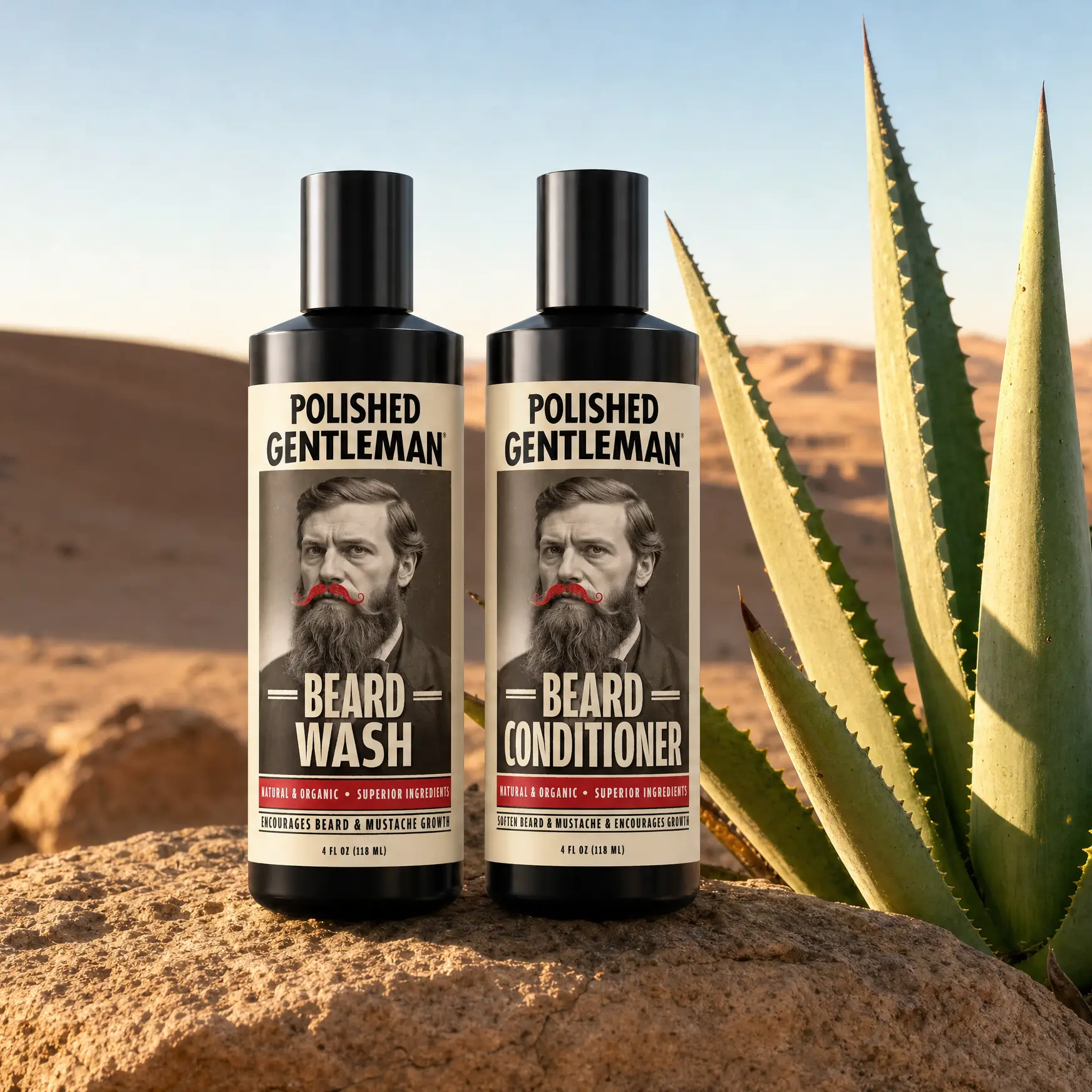 Polished Gentleman Beard Shampoo and Conditioner Set - Stimulates Hair Growth with Biotin Aloe Vera Tea Tree Oil & Coconut Oil for Fuller Stronger Healthier Beards