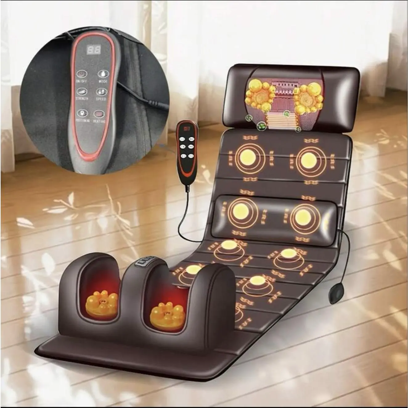 Large Full-Body Heating Massager with Neck & Foot Device Massage Headrest Lumbar Mat Timer Vibration Comfortable Wear-Resistant Non-Slip Bottom Easy Store Home Office Use
