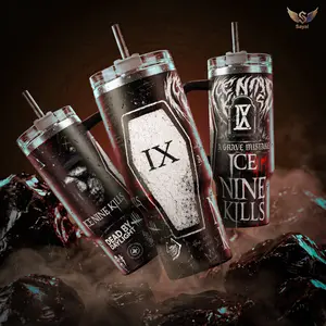 Ice Nine Kills Play Dead By Daylight 40oz Vacuum Insulated Tumbler Stainless Steel With Handle Straw Keeps Drinks Hot 12H Cold Metalcore Band Merch For Fans Gift