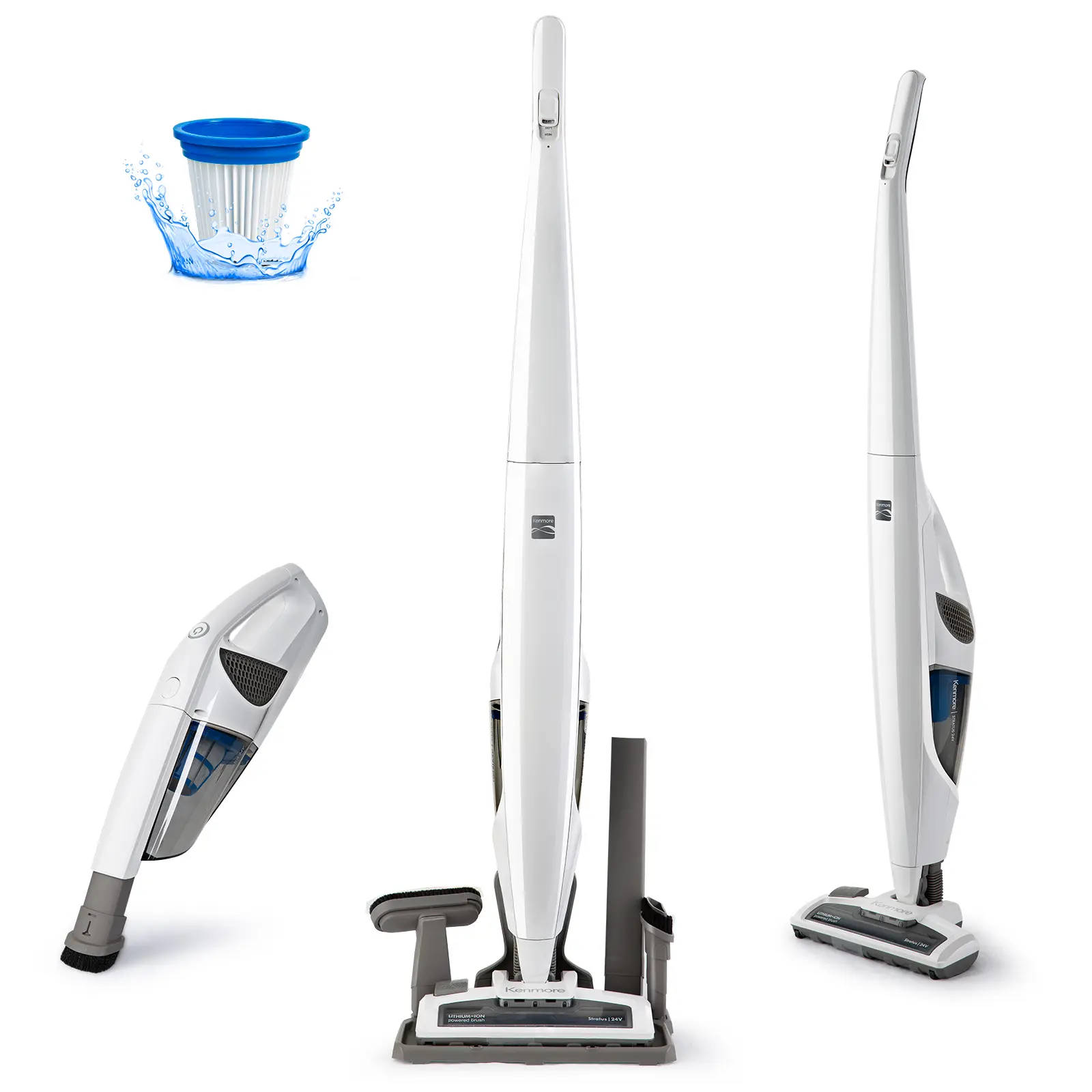 Kenmore 2-in-1 Cordless Stick Vacuum Cleaner - 24V Power, 2-Speed Suction, Rechargeable Battery, Lightweight, LED Headlight, US Plug, for Hardwood Floors, Pet Hair, White, Anti-Dust Mite (Battery Powered Stick Vacuums), Cordless Stick Vacuums