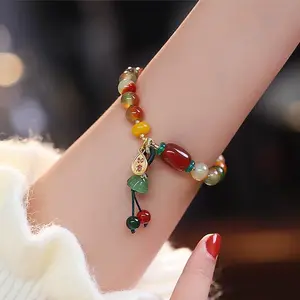 New Chinese Style Colorful Beaded Bracelet For Women Vintage Natural Stone Ethnic Handmade Chain Hand Rope Bracelet Jewelry Gift