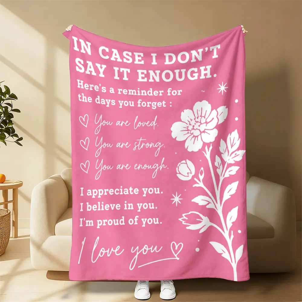 Inspirational Positive Quote Floral Print Flannel Throw Blanket - Soft Plush Blush Pink Modern Multi-Size Blanket for Living Room Sofa Bed Decor, Sentimental Gift for Loved Ones