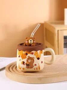 Cute Bear Mug With Lid and Straw