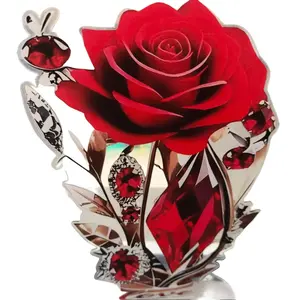 New luxury wine-red rose and crystal-like acrylic tabletop decoration with a transparent base. Elegant and suitable for use as a shelf or desktop ornament. Contains no laser components or electronic parts, featuring stunning red rose petals.