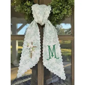 Embroidered Door Decor Sash Toile, Christ Easter Basket Sash, Easter Wreath Ribbon, Personalized He Is Risen Easter Wreath Sash Bow wreath sash, monogram door decor