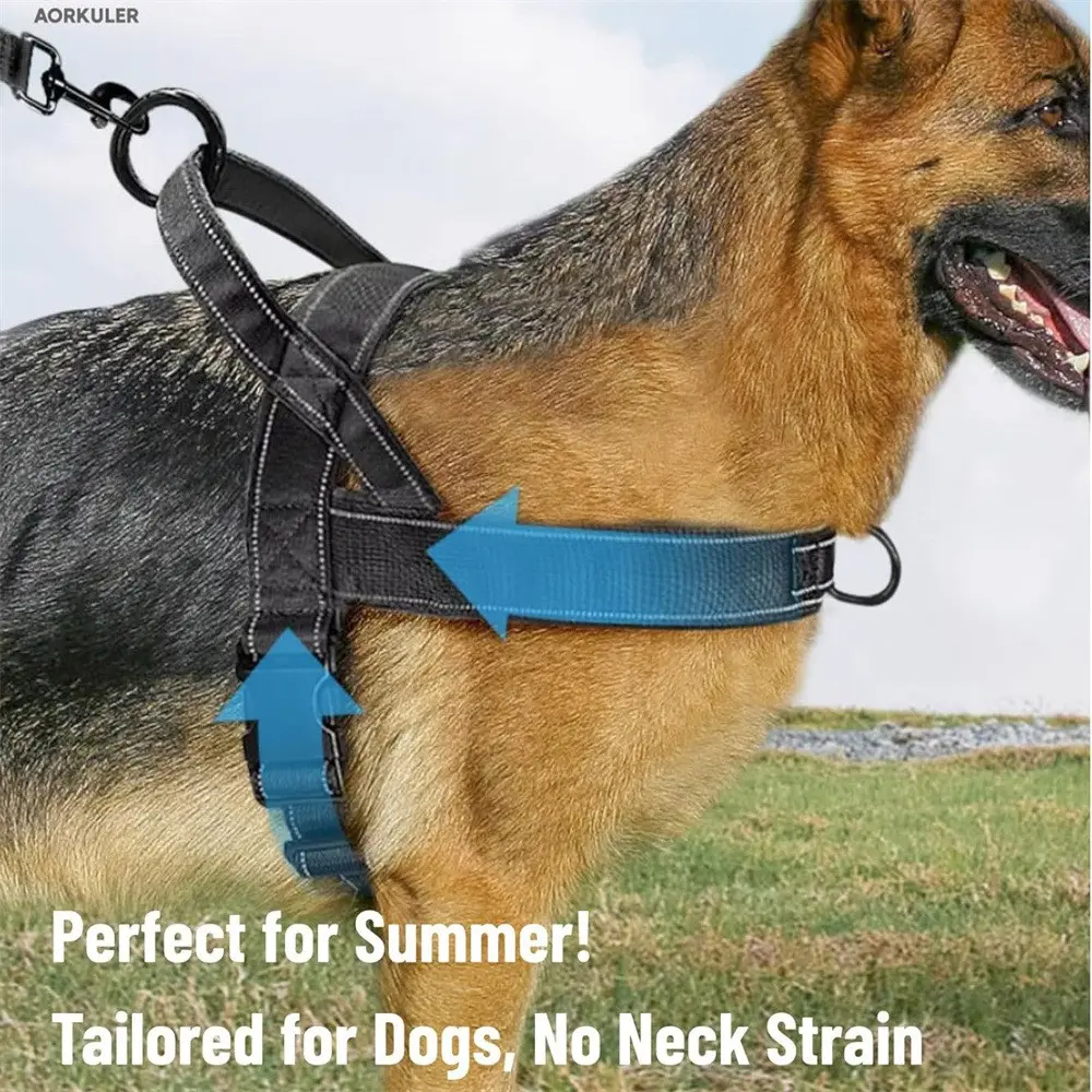 Tactical Dog Harness, No-Pull Design, Adjustable & Breathable Mesh Fabric, Extra-Large Size, Reflective for Outdoor Training & Walking, German Shepherd Accessories, Durable Reflective Harness