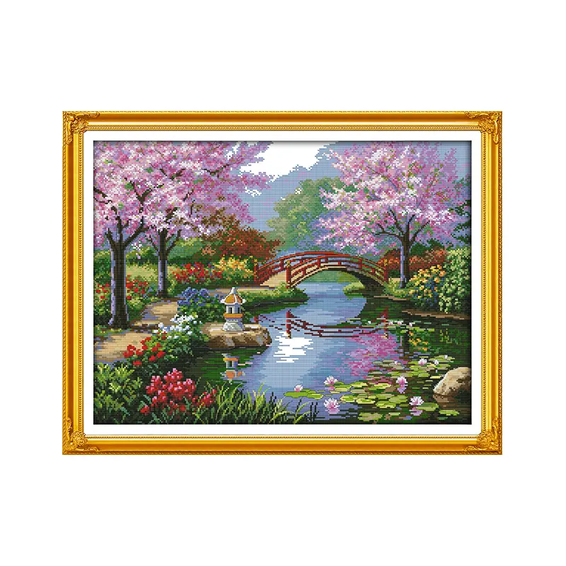 Counted Cross Stitch Kit with Premium Threads - 258X194 Count Silk Material, Easy-to-Follow Instructions, Relaxing and Rewarding DIY Craft, Traditional Park Scenery Landscape, Unique Handmade Piece, Elegant Living Room Decor, Meaningful Holiday Gift
