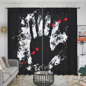 1 set of 2, Halloween horror blackened curtains, hand print graffiti patterns create a dark atmosphere, semi transparent polyester fiber, easy to install living room and bedroom study kitchen home decoration curtains, anti privacy, easy to clean.