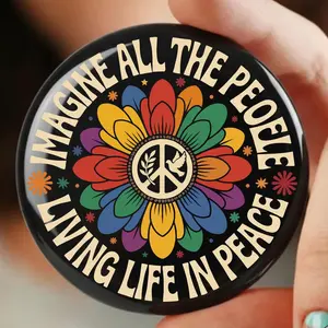 Peace Sign Retro Hippie Pin Button, Imagine All The People Groovy Pin Buttons - Fashion Accessories Pins, Gifts for Him & Her