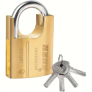 High Security Brass Padlock with 4 Keys, Metal Lock Hardware for Warehouse Storage, Garage Containers, Fences - No Power Needed