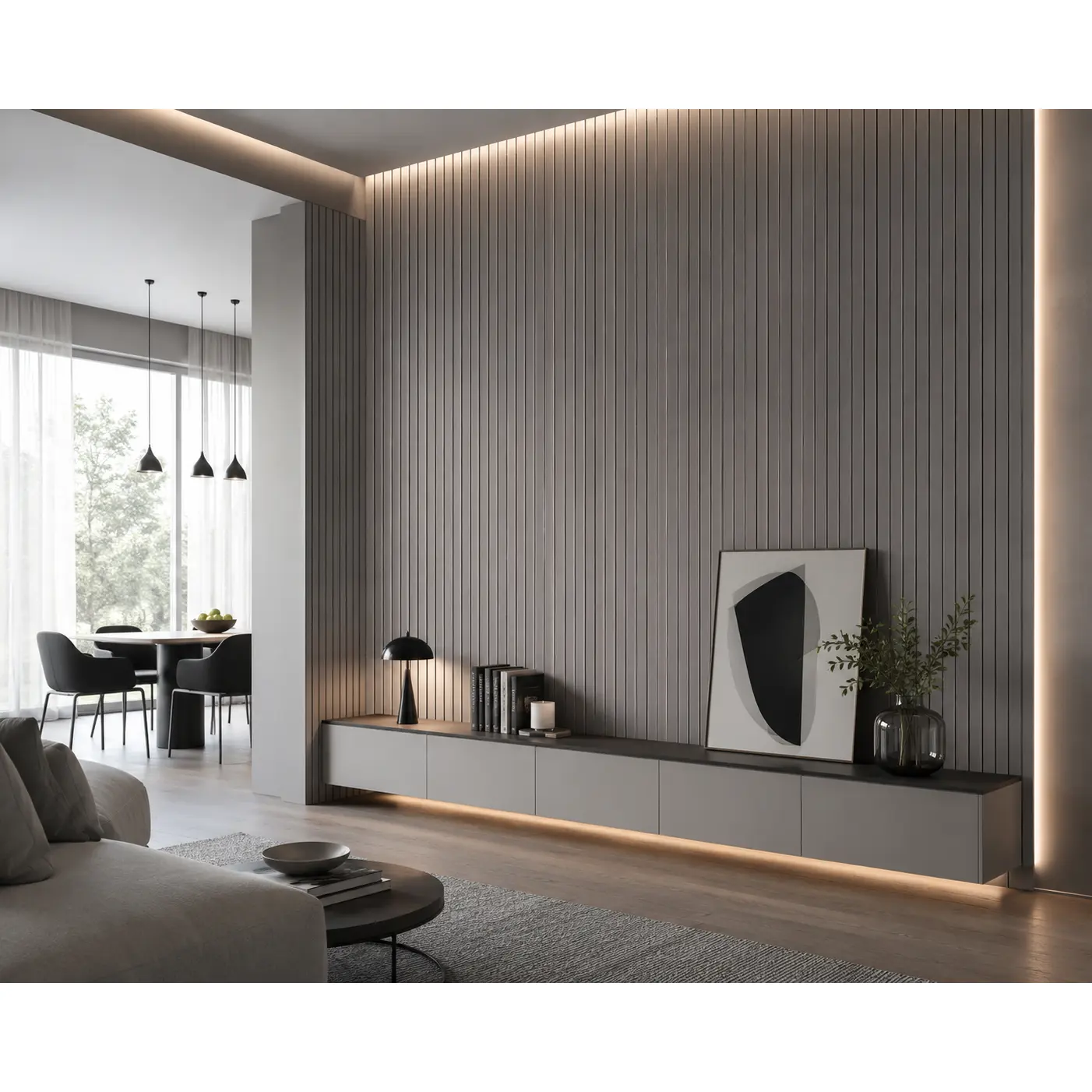 Charcoal Herringbone Slat Peel & Stick PVC Wall Panel, Self-Adhesive Wood Grain 3D Wall Feature for Home Improvement Building Supplies