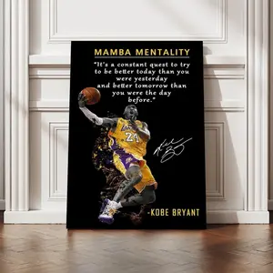 Kobe Bryant Motivational Poster Canvas Wall Art • Mamba Mentality Quote Canvas Wall Art • Basketball Player Sports Home Decor • Motivational Artwork for Home, Office, Gym Wall Decor