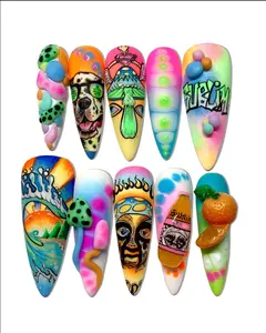 Psychedelic spring vibes 1/1 custom nail set — bold, trippy, and totally unique/ Nail Art Satamiis