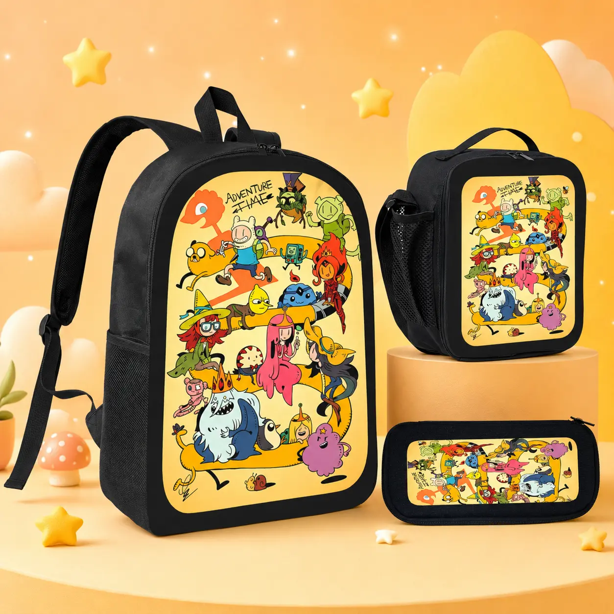 Adventure Time Cartoon Backpack - Cute Kawaii Anime Theme Character Graphic Bag, Lightweight Bags for Everyday, Casual Travel Daypack (Black), Anime Theme Backpacks, Character Graphic Backpacks
