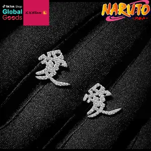 Gaara Love Symbol Zircon Stud Earrings,naruto  Anime-Inspired Jewelry, Sparkling Heart Mark Design, Cosplay Accessory Gift for Fans