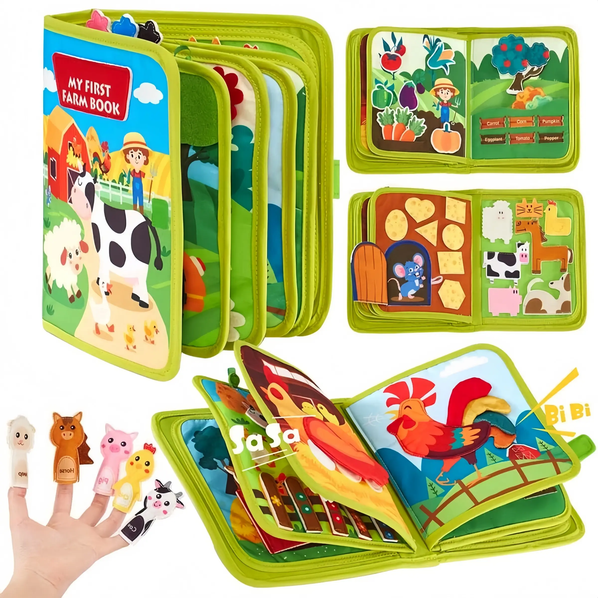 My First Educational Fun Farm Busy Book for Toddlers - Montessori Method Quiet Book with 18-in-1 Activities, Fine Motor Skills & Preschool Cognitive Development Toy, Travel Learning Sensory Book with Matching & Sorting Games