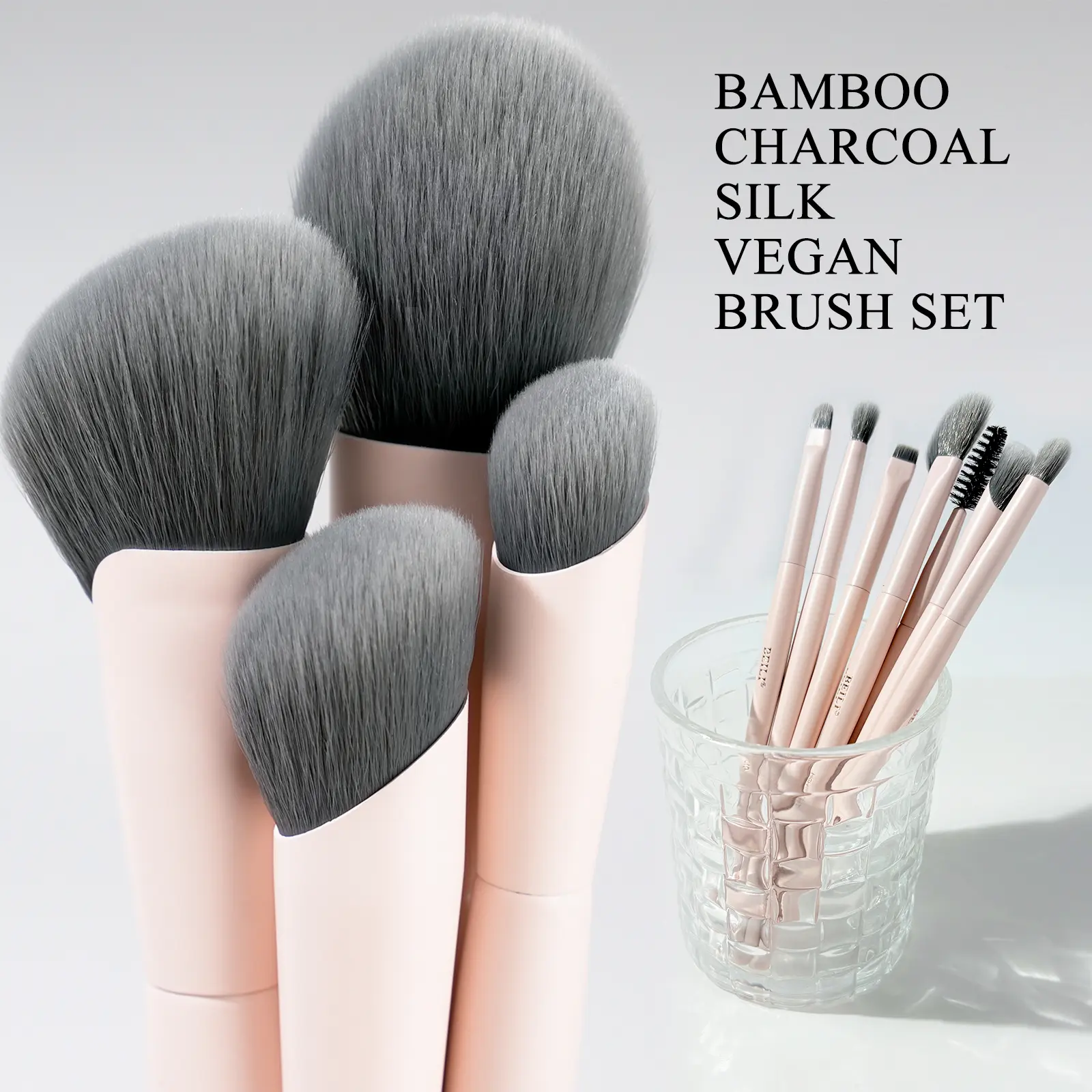 BEILI Makeup Brush Set, 12-Piece Skin-Friendly Kit with Soft Vegan Corn Silk & Antibacterial Bamboo Charcoal Bristles for Face & Eyes, Ideal for Sensitive Skin, Soft Bristles Brush, Brush Combo, Cosmetic Brushes