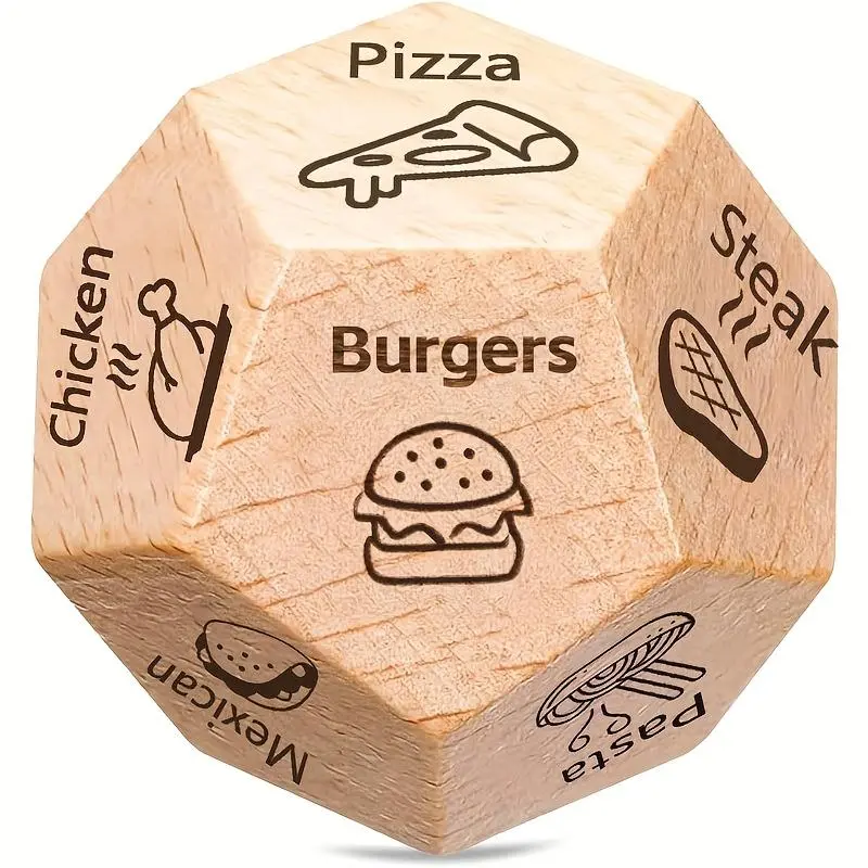 Dice, Date Night Dice for Couples, Fun Night Dating Decision Dice, Natural Wooden Couple Dating Fun dice, Love Dice, Food Decision Dice, Date Ideas for Couples Dice, Interactive, Unique, Choices, Activity, Steak, Burgers, Chicken, Pizza