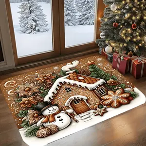 Christmas Door Mat - Gingerbread House Welcome Mat with Snowman, Machine Washable Indoor/Outdoor Mat, Non-Slip Entryway Decor in Brown/White/Orange/ - Perfect Holiday Home Decoration Gift for Christmas, Winter Wonderland Christmas Decorations