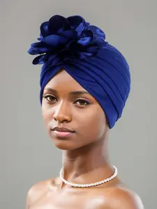 Elegant Large Flower Decoration Headscarf Hat, Stylish Wrap Cap, Turban Hijab for Evening Parties/ Weddings, Formal Occasions, Muslim Turban