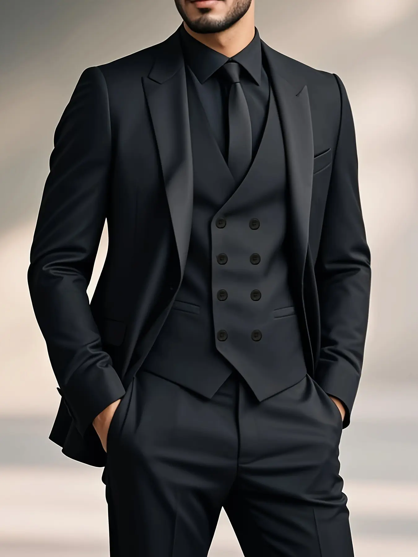 Men's 3-Piece Suit Set, Includes Jacket, Pants, Vest, Perfect for Weddings and Formal Events, Formal Wear, Formal Attire, Elegant and Stylish Men's Clothing, Solid Color Suit