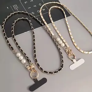 Universal Phone Lanyard, Pearl Metal Anti-Theft Detachable Neck Strap with Patch, Fits Most Smartphones, Mobile Phone Chain, Cell Phone Charm