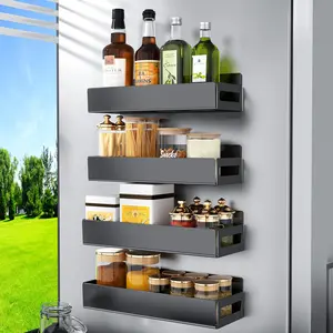 Rack Organizer For Refrigerator,  Shelf For Refrigerator And Microwave Oven, Metal Kitchen Organizer For Space Saver (4 Pack Black)
