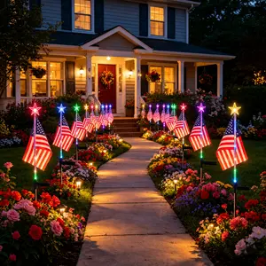 2/4/6pcs Independence Day Patriotic LED Solar Lights,110Lm Waterproof IP65, American Flag Stake Light & Red White Blue Solar String Lights, for 4Th of July Memorial Day Veterans Day Christmas Summer Garden Lawn Home Decor