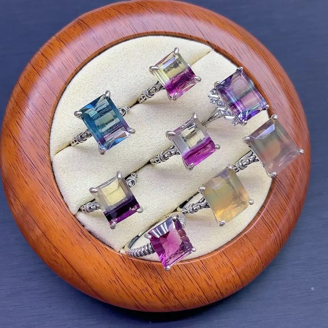 Selina(21846)gc.S925 Colorful flourite ring