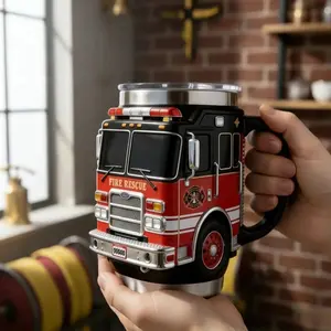 Fire Truck Stainless Stell Mug Drinkware Collectible Gift for Firefighting Fans Novelty Coffee Mug