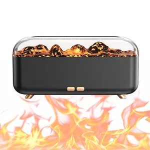 Flame Fireplace Aroma Diffuser, Cool Mist Humidifier, Usb Humidifier Machine, Transparent Essential Oil Diffuser with 7-Color Ambient Light, Auto Shut-Off, Moisturizing, Suitable for Home Office Bedroom