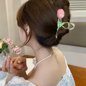 Tulip hair claw for women hair accessories - flower hair clip girls hair claw Matte Non-Slip style elegant