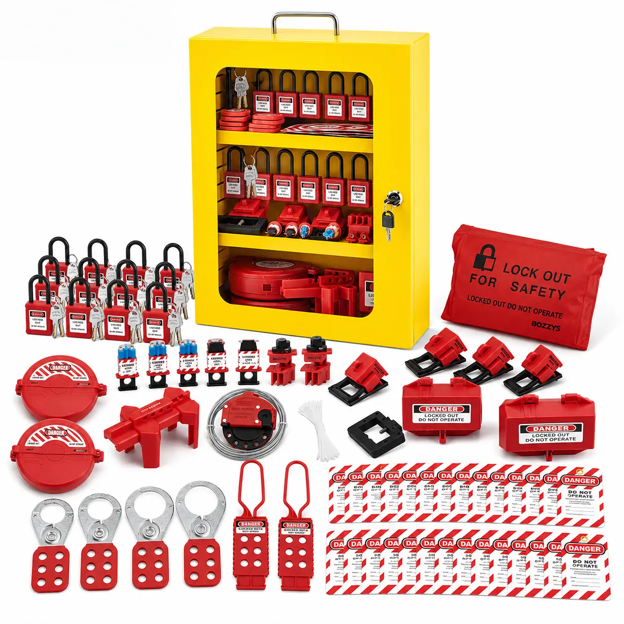 BOZZYS Professional Lockout Tagout Station Kit, Wall Mounted LOTO Storage Cabinet with Safety Padlocks, Breaker Lockouts, Valve Lockout Devices & Lockout Tags for Energy Isolation