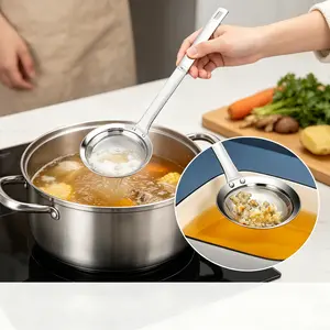 Fine Mesh Food Strainer and Fat Skimmer Spoon – Stainless Steel Filter Scoop with Ergonomic Handle for Kitchen Oil Removal