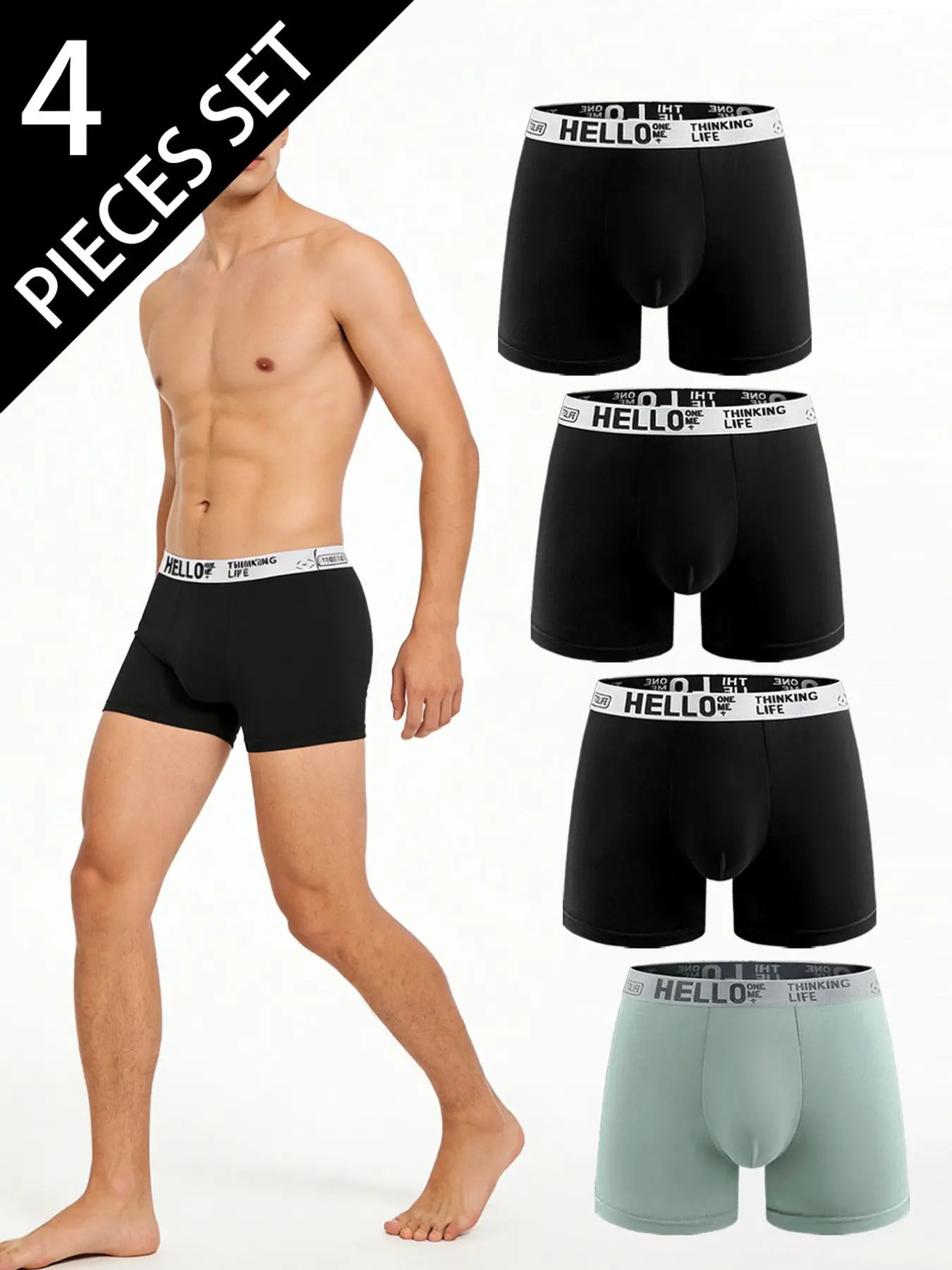 4-Pack Men's Underwear, Casual Style Underwear, Quick-Dry Breathable Athletic Sports Boxers, Stretchy Boxer Pants, Daily Training Wear, Fitted Casual Trunks, Breathable Boxer Shorts, All Seasons Comfort