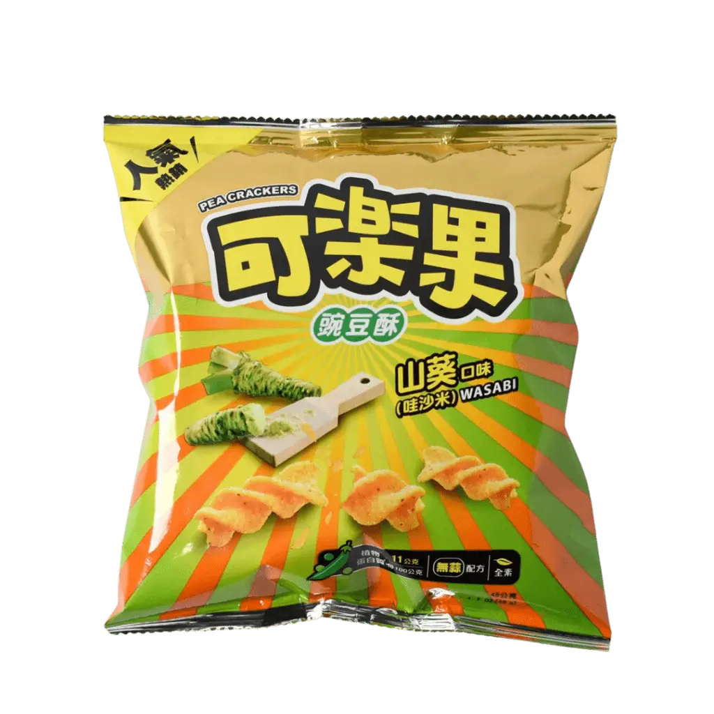 Koloko Pea Crackers - Bold and Zesty Spicy Wasabi Flavor, High-Quality Peas Crisps by Lian Hwa Foods, Salty & Savory Puffed Snacks, 48g