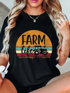 100% Cotton Unisex Retro Vintage Farm Life Farming Tractor Family Farmer Gift T-Shirt Casual Top