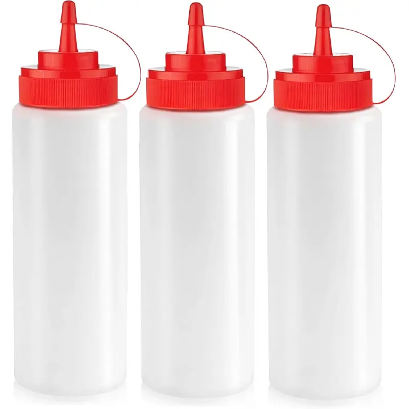 12 oz Condiment Squeeze Bottles for Sauces - Leak Proof Oil, Syrup, Dressing Squirt Bottles - 3 Pack
