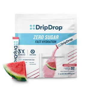 DripDrop Zero Sugar Watermelon Electrolyte Powder, 8 oz sticks, 32 count