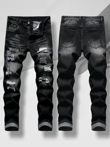Men's ripped jeans, distressed ripped slim straight jeans compression  pants  ripped  jeans jeans  n  s high street jean fashion boy summer gomez  western  wear  outlet