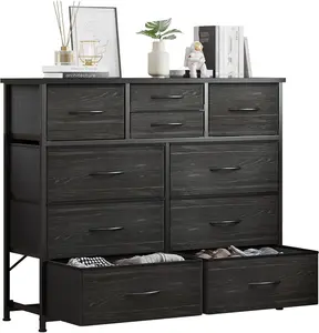 10-Drawer Dresser, Fabric Dressers Drawers for Bedroom, Hallway, , Closets, Steel Frame,  Top, Easy Pull Handle (Black  Veins)