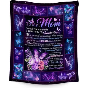 to My Mom Blanket Gifts, Gift for Mom from Daughter, Mom Blanket Gifts with Letter & Butterflies Print, Soft Warm Fuzzy Throw Blanket