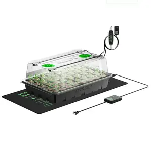 VIVOSUN 1-Pack 40-Cell Seed Starter Trays with 1 Set of LED Lights and 10"x20.75" Seedling Heat Mat, 3.6" Higher Cover, Adjustable Vents, Drainage Holes, Green Propagation Tray for Planting Seeds