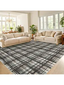 Blue Green Brown - 2*6 feet  Modern Plaid Machine Washable Area Rug Non Slip Non Shedding Throw Rugs Stain Resistant Pet Friendly For Bedroom Living Room Low Pile Ultra Thin Flodable Indoor Carpet For Dining Room Kitchen Nursery
