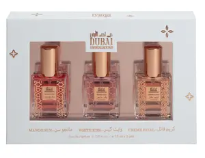 Dubai Underground Ladies | 3PC Mini EDP Arabic Collection – Mango Sun, White Kiss & Creme Fatal – 0.5fl.oz / 15ml Each – Arabian Fragrances with Rich & Exotic Notes – Long-Lasting All-Day Scent | Ideal for Travel, Gifting, or Everyday Wear