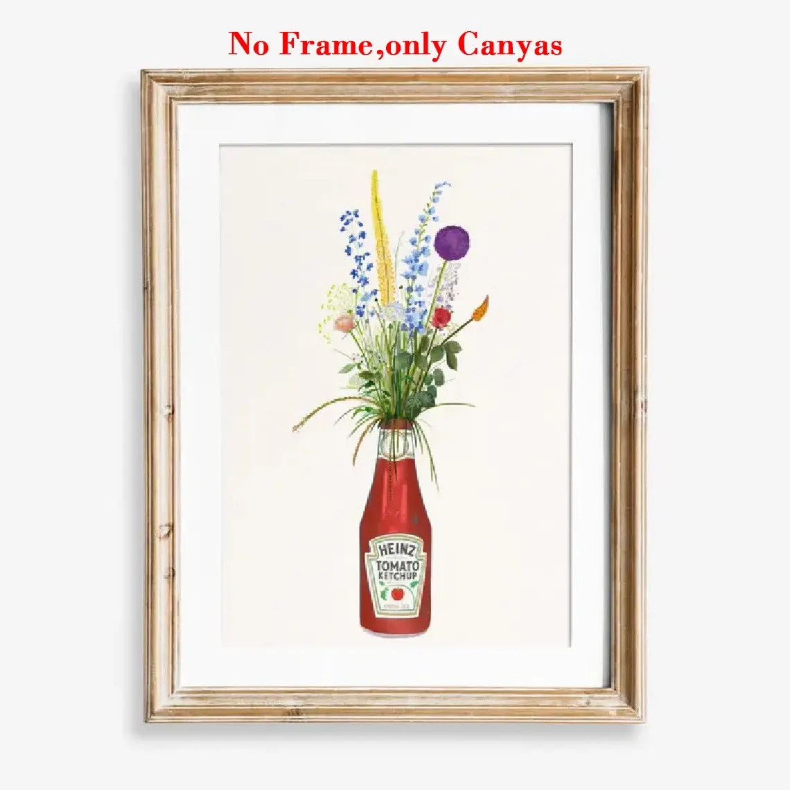 1 pc, wall art, vintage poster, ketchup and farmhouse garden art print, flowers and roses colorful fun pretty quirky vase canvas painting, living room decor, modern home decor, bedroom aesthetic design, gift for friends, housewarming gift, unframed