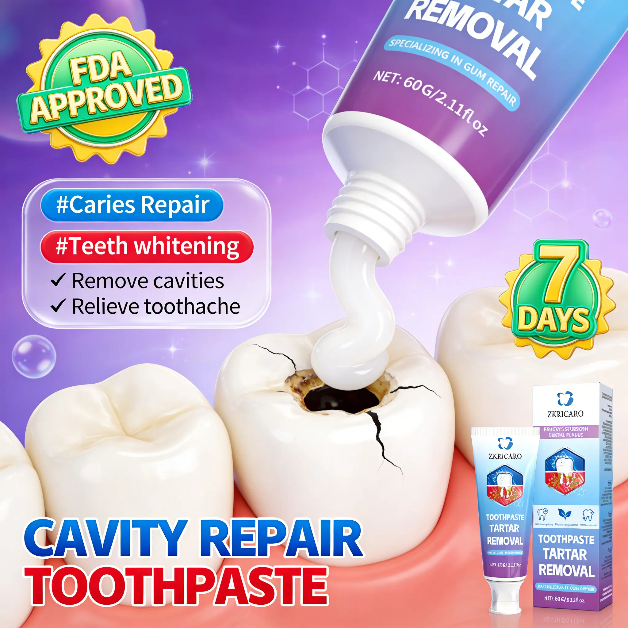 ZKRICARO Cavity Repair Toothpaste - Herbal Fluoride-Free Formula for Enamel Strengthening & Plaque Removal, with Peppermint & Tea Tree Oil for Sensitive Teeth