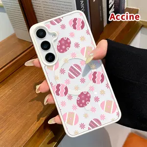 Magnetic Phone Case Compatible with Samsung Galaxy S26 S23 Ultra S24 Plus S25 Edge S22+ FE Easter Eggs & Blooms Pattern Clear Acrylic Back Waterproof Lightweight Mobile Phone Cover
