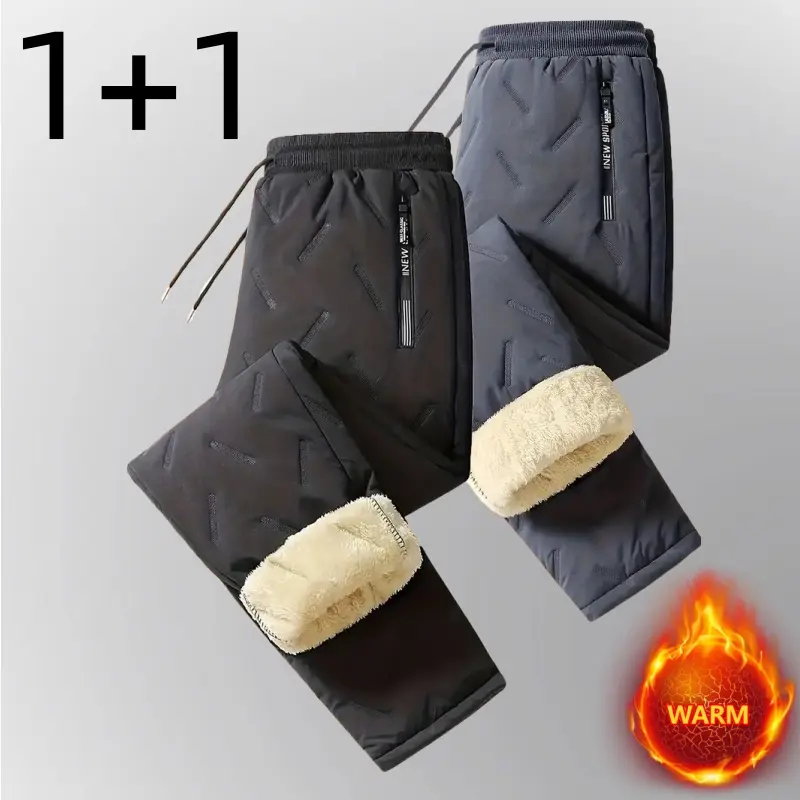 Male Thermal Fleece-Lined Jogger Trousers 2-Pack, Fall Winter Windproof Warm Jogger Sets, Casual Athletic Workout Sweatpants, Thermal Jogger Trousers