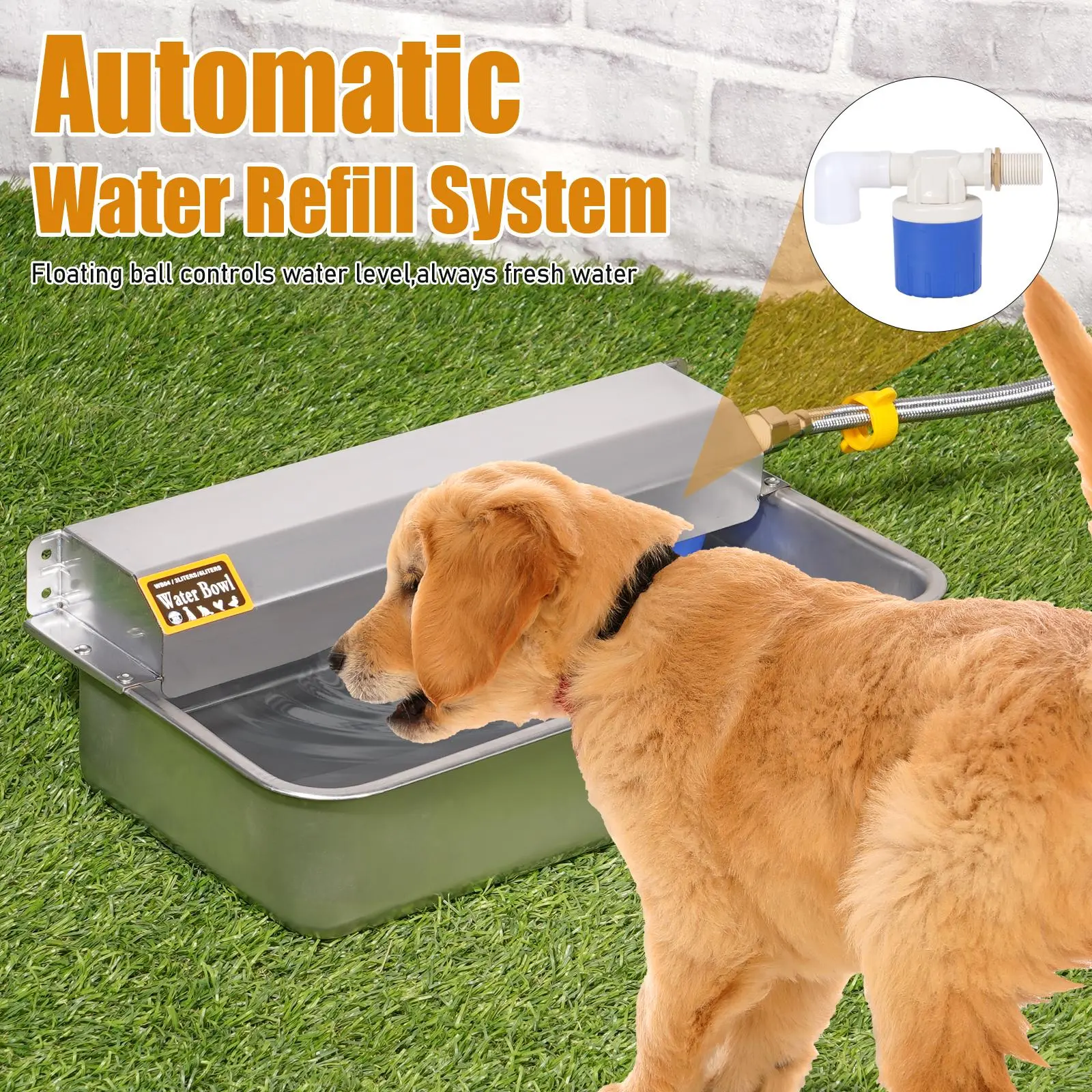 6L/203oz Large Capacity Automatic Watering System for Dogs & Horses, Stainless Steel Square Bowl, Outdoor-Use, All Seasons Compatible, Easy to Clean, Includes Hose & Installation Accessories, Hassle-Free Setup, Horse, Fountain